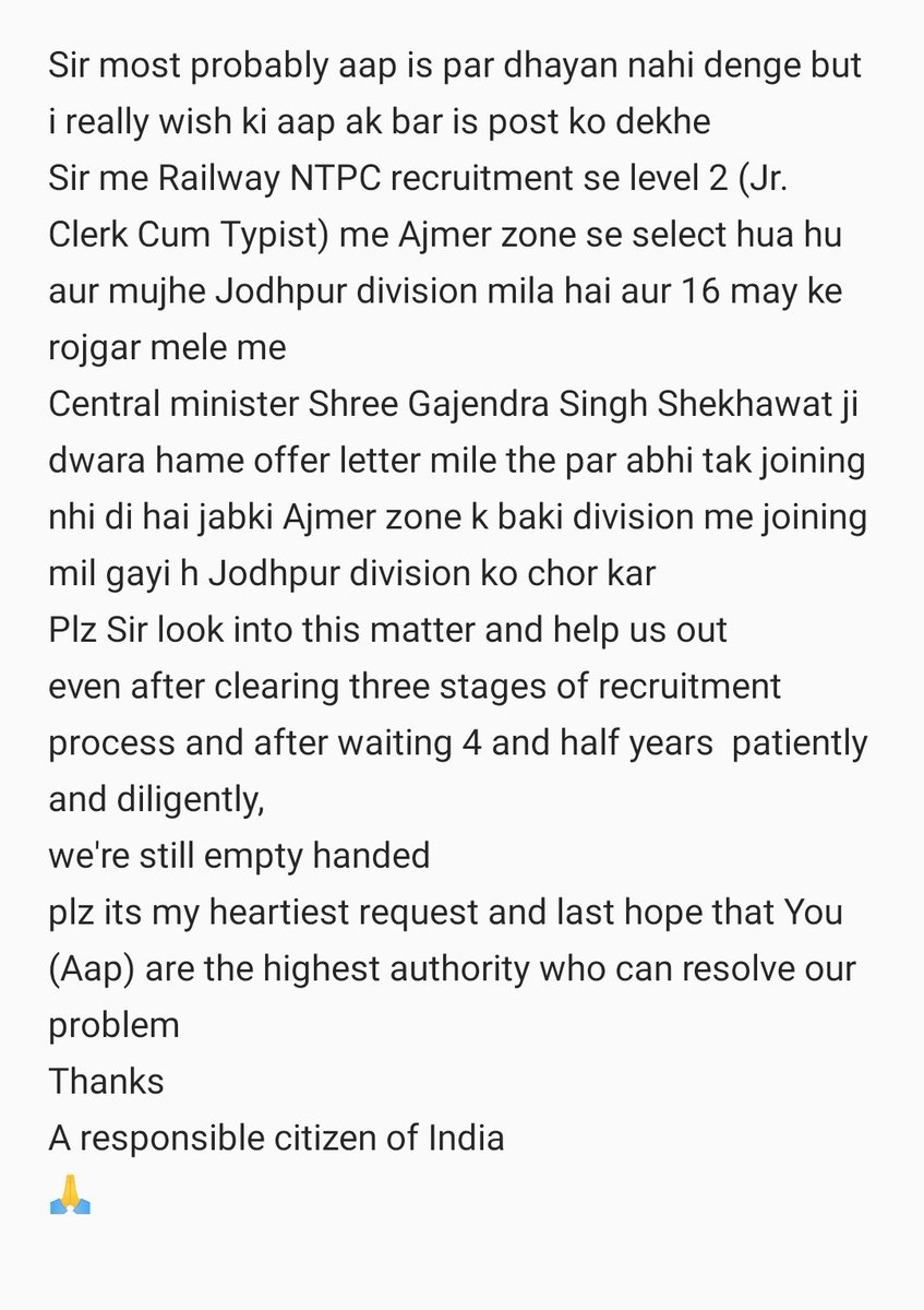 DixitDalendra's tweet photo. Sir please look into this matter a deep humble request 🙏 @AshwiniVaishnaw Sir
@gssjodhpur Sir
Please Sir🙏 https://t.co/JxNXyyZgdD