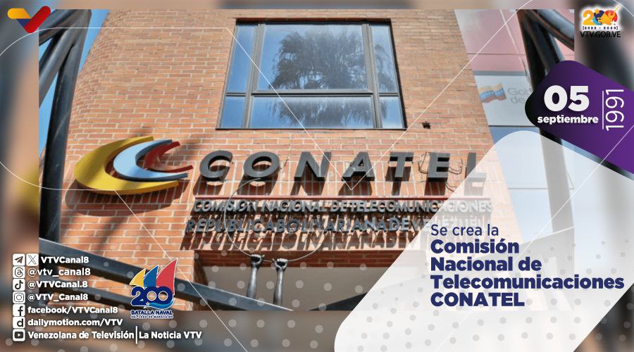 #EFEMÉRIDE🗓️| El #05Sep de 1991, se creó la Comisión Nacional de Telecomunicaciones (Conatel), con el fin de reorganizar este importante sector y defender los intereses de los ciudadanos en el acceso a la prestación de estos servicios.

#VidaYPazSonLaPremisa