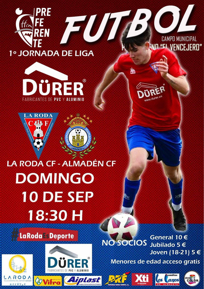 📢BUENOS DÍAS ROJILL@S‼️⚽️

🔛Este domingo primer partido de liga y en casa‼️

📌 Domingo 10 sep. 18:30h <a href="/almadencf/">Patrimonio AlmadénFS</a>

#contuempuje
<a href="/ventanas_durer/">Durer Ventanas</a> <a href="/Aiplast_/">Aiplast</a>
<a href="/radiolaroda/">Radio La Roda</a> <a href="/teleroda/">TELERODA</a>
#LaRodaEsDeporte