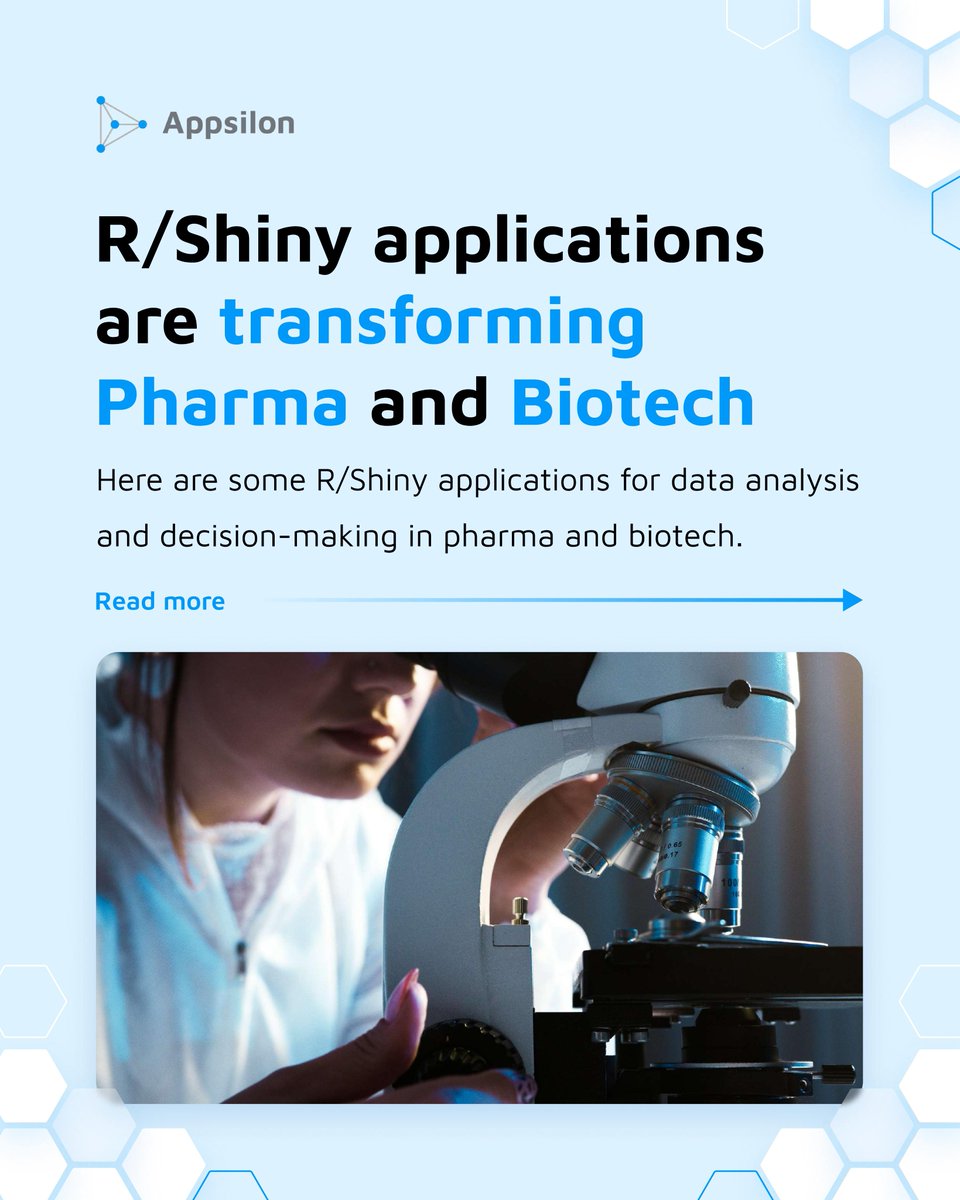 💡Here is a list of really cool Shiny apps for Pharma and Biotech:
go.appsilon.com/pharma-apps

We've recently launched these two:
FDA-Pilot-App: go.appsilon.com/fda-clinical-t…
Drug Interactions App: go.appsilon.com/f

📩Contact us to collaborate on 🤖Machine Learning🤖 projects!
