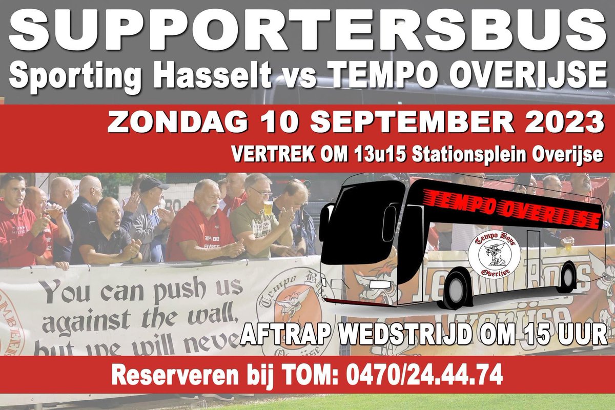 tempooverijse's tweet photo. Zondag trekken we naar @sportinghasselt , de nieuwe club van @samkerkhofs en acteur @rikverheye .De supportersbus vertrekt om 13u15 op het stationsplein. https://t.co/CQzyOkZfuN