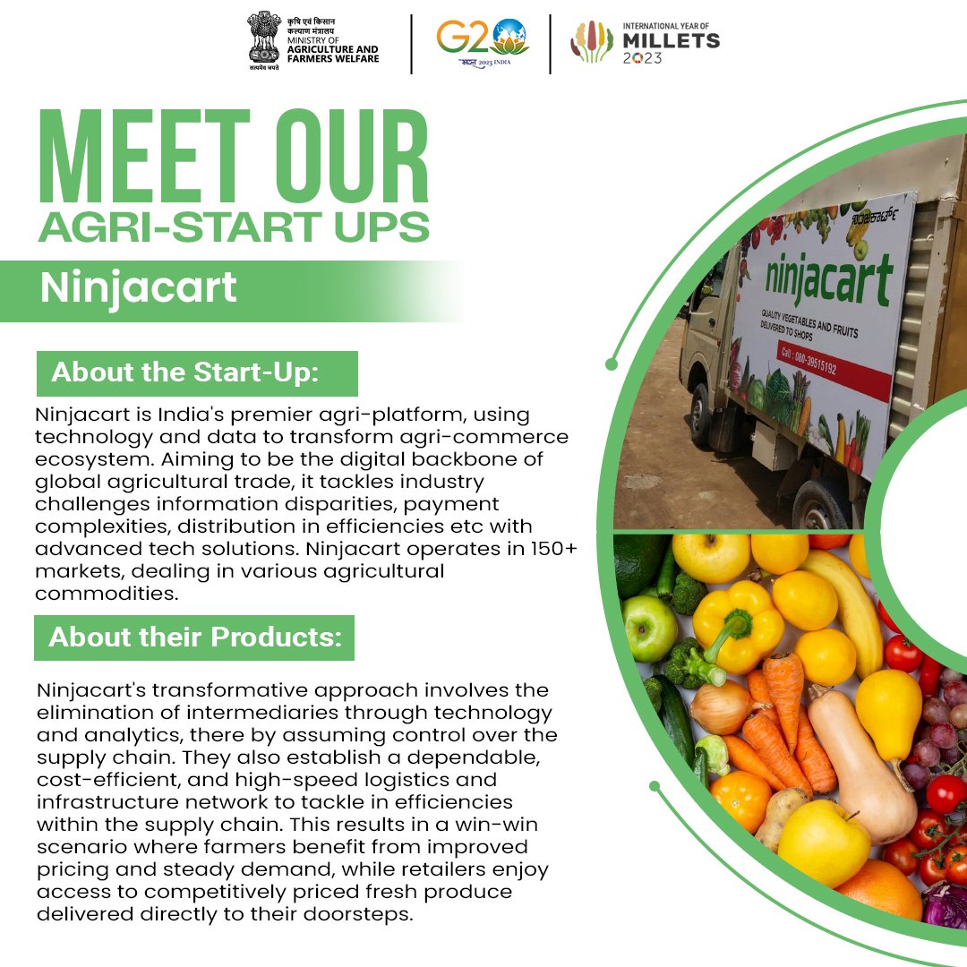 Many globally recognised startups, like Ninjacart, will be exhibiting digital platforms developed by them & their impact on agri ecosystem aimed at expanding sustainable and inclusive agricultural practices during the special exhibition for Spouses of G20 leaders at IARI Campus.