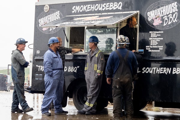 The characters on #ChasingMidnight were eating good! Big thanks to our friends at @Smokehousebb for bringing their truck onto set. || Photo by Sean Gordon