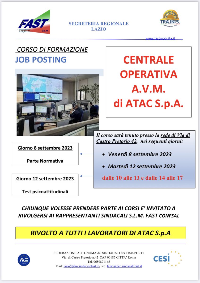 Sindacato Lavoratori Mobilità Fast Confsal Lazio tweet media