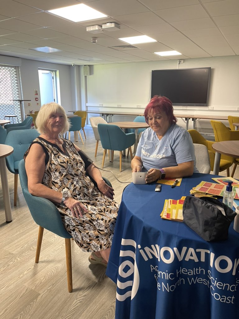 talktodebbie's tweet photo. Heart Heroes At Everton’s Blue base testing blood pressures and pulses at the weekly older persons event - karaoke in full swing too @innovationnwc @DavidDewhurst18 @EITC #knowyournumbersweek #strokeprevention https://t.co/nmLFZBxSXW