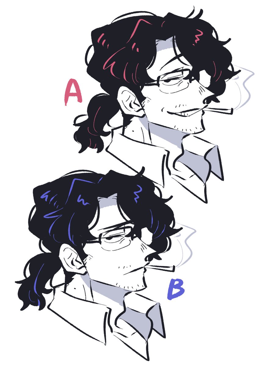 1boy cigarette glasses male focus stubble facial hair white background  illustration images
