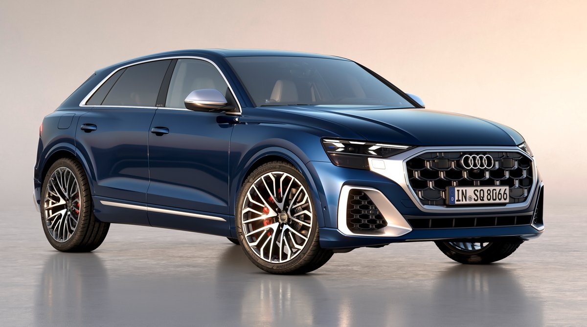 carwowuk's tweet photo. REVEALED: New Audi SQ8! 

🔥 Retains 4.0-litre twin-turbo V8!
🔥 500hp &amp; 770Nm!
🔥 0-60mph in 4.1 seconds!
🔥 Matrix LED headlights &amp; OLED tailights!
🔥£100,000+! 

So this, or a Porsche Cayenne Coupe GTS? VOTE below! https://t.co/DSZI1pcLoj