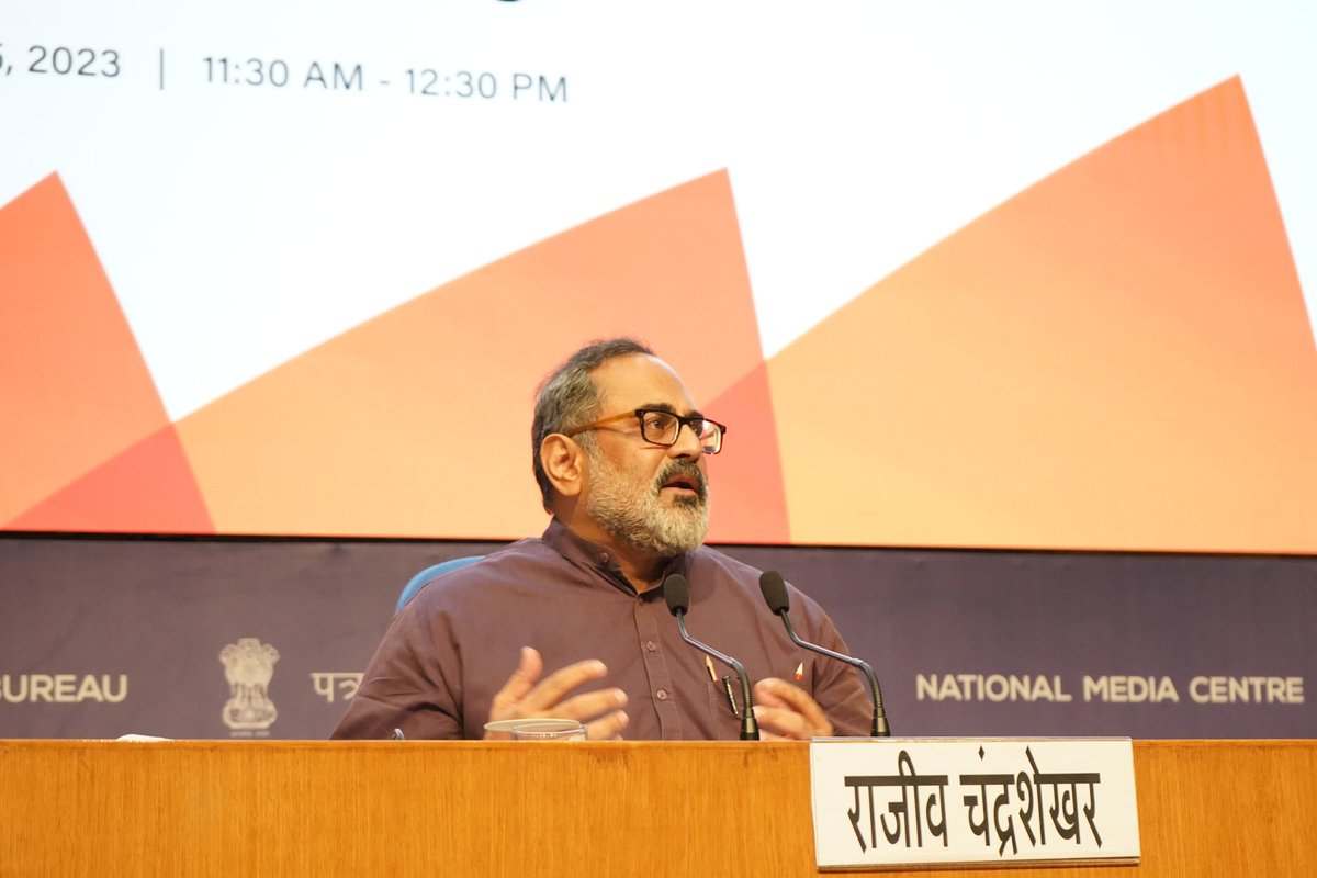 _DigitalIndia's tweet image. While we have initiated the conversation on the 3 priority areas of #G20DEWG under India's #G20 Presidency, it will continue to be deliberated upon in the future and every nation is excited about it. - MoS @Rajeev_GoI during the media address on #DEMM outcomes

#G20India