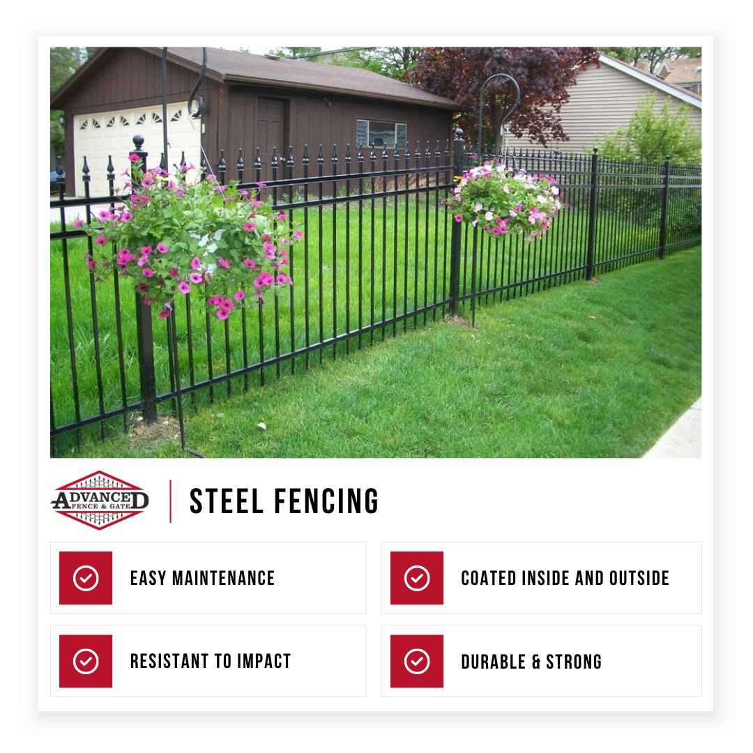 Secure your property with Montage Steel Fencing! This steel fence offers superior protection from weathering and a 20-year E-coat Finish warranty. #Fence #SteelFence #MontageSteelFencing