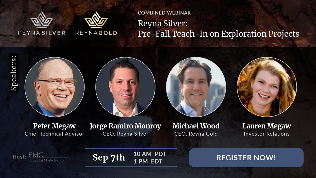 emarcapltd's tweet photo. 📢EVENT📢
We are hosting a combined webinar with @reynasilvercorp and @ReynaGoldCorp  on September 7th, at 10 AM PDT | 1 PM EDT.
Join us live to learn about  Pre-Fall Teach-In on Exploration Projects.
Don't miss out! Click link below to register:
https://t.co/LkUsPFxdbC https://t.co/4lgS6pnbe1