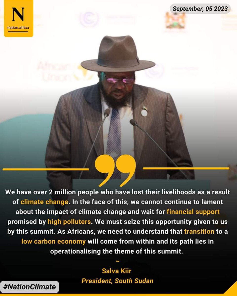 مقتطفات من خطاب السيد الرئيس جمهورية جنوب السودان ، جنرال سلفاكير ميارديت ، فى قمة المناخ اليوم .