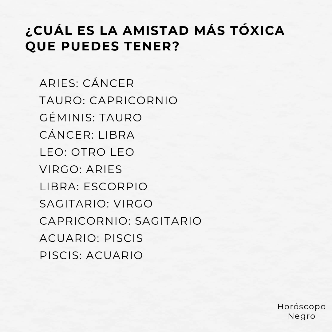 horoscoponegro's tweet photo. ¿Cuál es la amistad más tóxica que puedes tener según tu signo? 🔮 https://t.co/niLrYmBnMa
