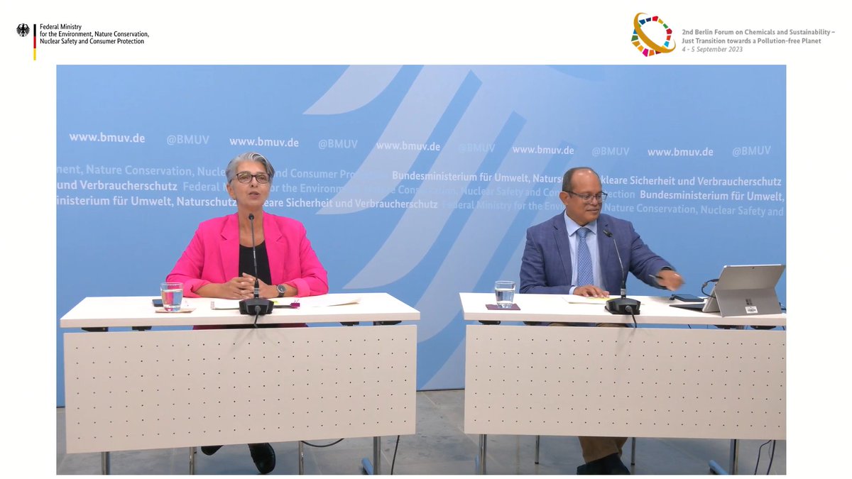 Moderators Rolph Payet @brsmeas @rolphpayet and Minu Hemmati open day 2 of the 2nd #BerlinForum, where participants will convene in two high-level dialogues on: labor & occupational #health; and innovation for #JustTransition. #ICCM5 #ChemicalSafety @BMUV #chemicals