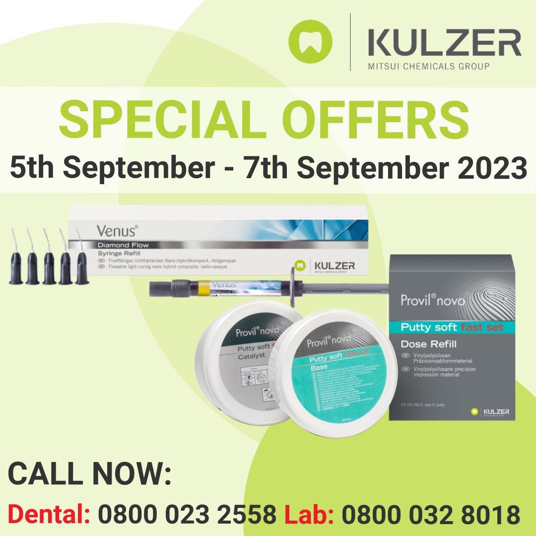 HenryScheinUK's tweet image. Limited time Kulzer offers, only available between 5th September and 7th September 2023.

These offers are only available via our telesales team - phone now on 0800 023 2558.

#kulzer #dentistry #dental #oralhealth #henryschein #dentalmarketing #dentalbusiness #dentalsolutions