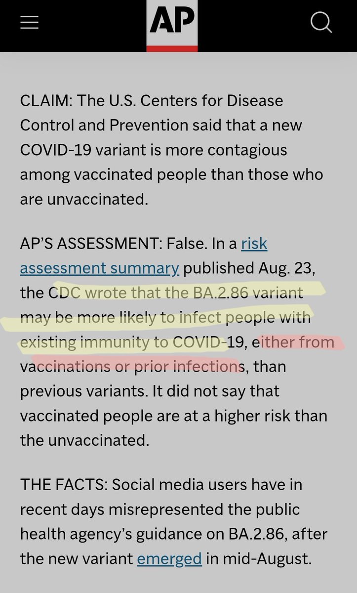 stacktoshi's tweet photo. @LeadingReport Confirmed by the "fact checkers"
New variant more likely to infect vaccinated/previously infected https://t.co/zInO9AZFQV