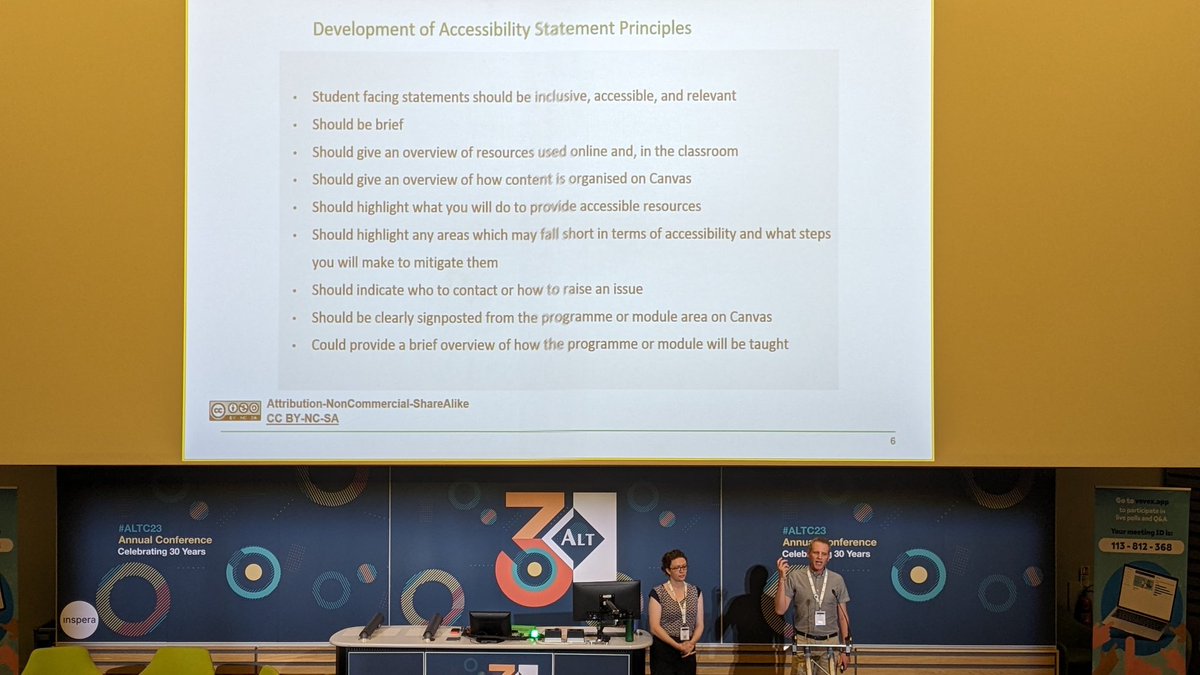 Matt Turner and Alison Turner on discipline specific accessibility statement principles - making statements themselves more inclusive and understandable #altc23