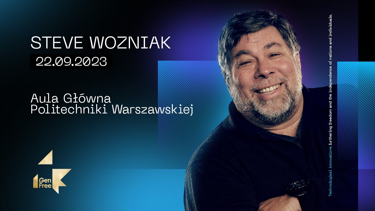 StateOfPoland's tweet photo. Już 22 września legendarny współzałożyciel firmy Apple Inc. Steve Wozniak będzie w Warszawie 🍎

Chcesz się z nim spotkać? To bardzo proste! 

Zarejestruj się tutaj https://t.co/dKNLI2jAu1 i wygraj zaproszenie gratis! 👩‍💻

Zgłoszenia przyjmujemy do dnia 18.09.2023 do godziny 12:00 📝

#GenFree2023