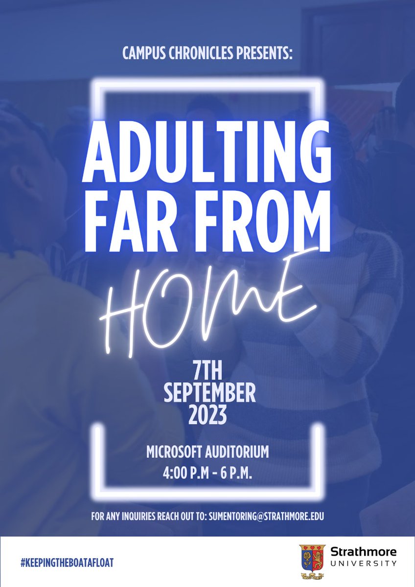 Join us on 7/09/2023 at the Microsoft Auditorium. We have another Campus Chronicles session dubbed 'Adulting Far from Home'.

Come and connect with people who relate with you as we have conversations around how to survive Kanairo and campus 🩵.

Sign up👇🏾:
bit.ly/CampusChronicl…