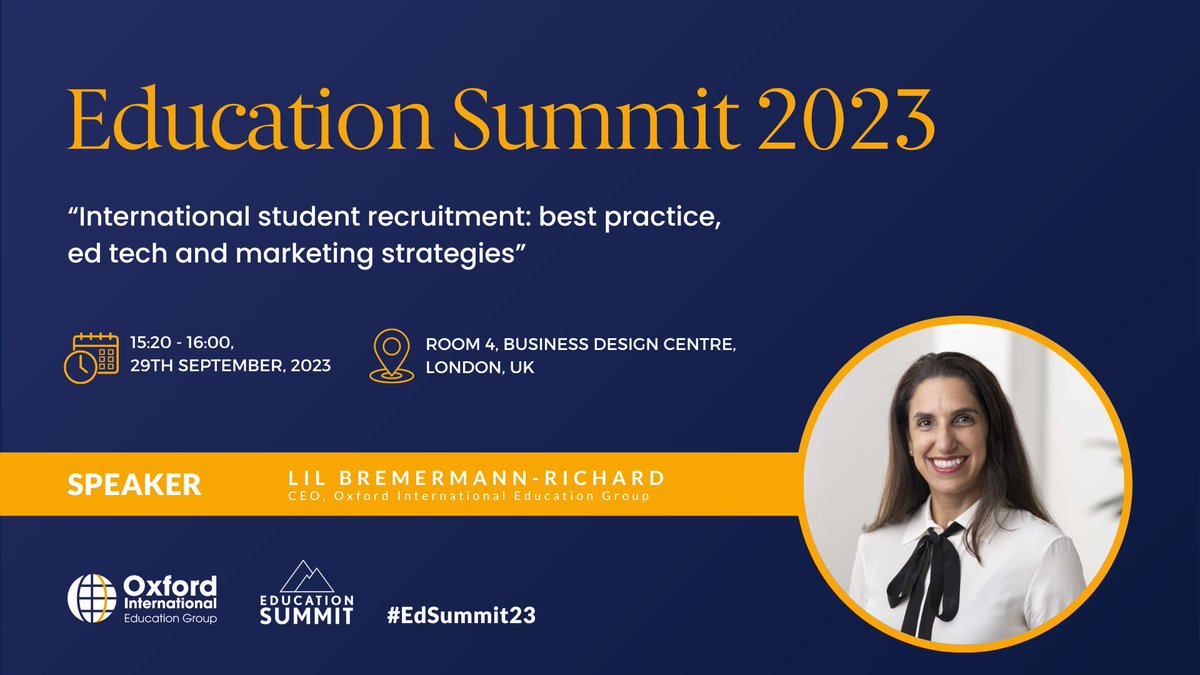 Oxford International (@oxford_int) on Twitter photo Our CEO will speak at the 2023 Education Summit on International Student Recruitment, alongside industry experts such as Alan Diaz, Kevin McNally, and Nicola Lutz. For event details, visit bit.ly/3qQtqaw.
#educationsummit #education #networking #intled #students #ES2023 Our CEO will speak at the 2023 Education Summit on International Student Recruitment, alongside industry experts such as Alan Diaz, Kevin McNally, and Nicola Lutz. For event details, visit bit.ly/3qQtqaw.
#educationsummit #education #networking #intled #students #ES2023