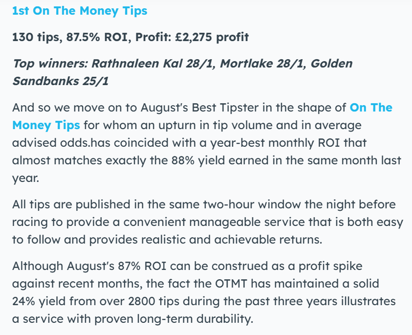TipsterNation1's tweet photo. Tipstrr have awarded August's Best Horse Racing Tipster to On The Money Tips.

Introductory discount 90% OFF The First Month
Pay Just £1.90 for new subscribers only
regular price £19 pcm
GET OFFER
https://t.co/VhPARzxmRY https://t.co/RqiVuvpHKk
