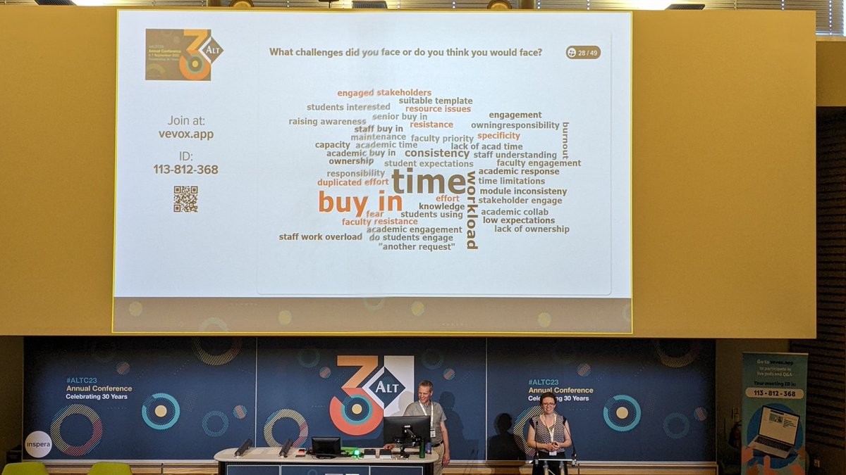 What's stopping discipline specific accessibility statements... View from #altc23 participants: buy-in, time etc usual reasons. Think we need to push beyond that. Some other ideas: understanding, collaboration, ownership. These things we can make happen.