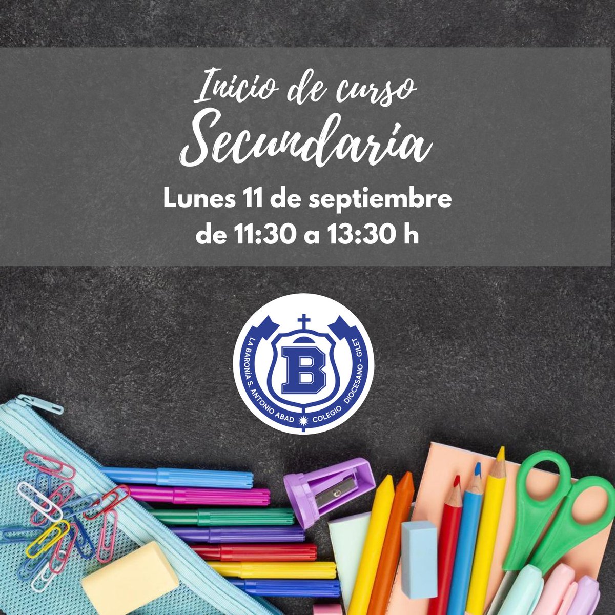#GanasDeComenzar con #ilusión ante un #NuevoCurso 2023-24 lleno de #retos 
Os esperamos.
#InicioDeCurso #Secundaria #BeBaronía #ColegiosDiocesanos <a href="/DFSVM/">Colegios Diocesanos</a> #QuéQuieresQueHagaPorTi