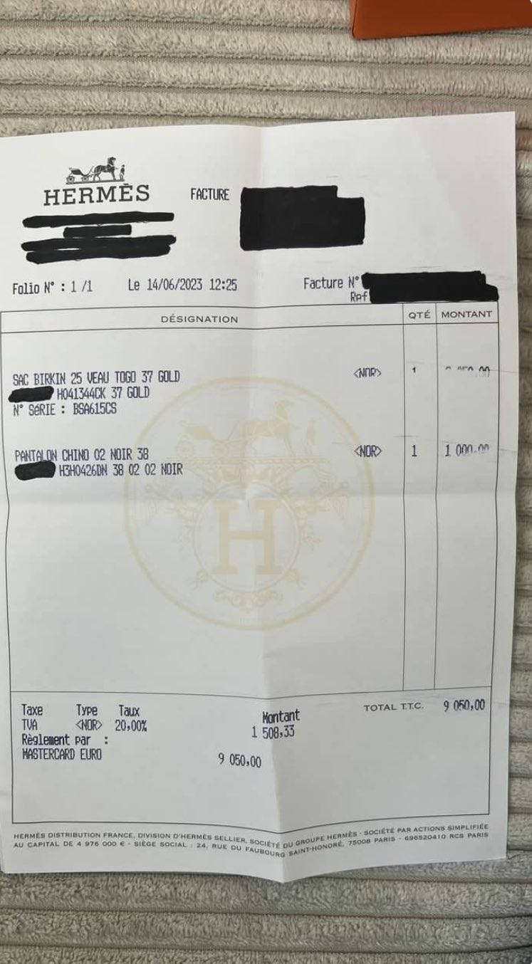 hermes birkin receipt