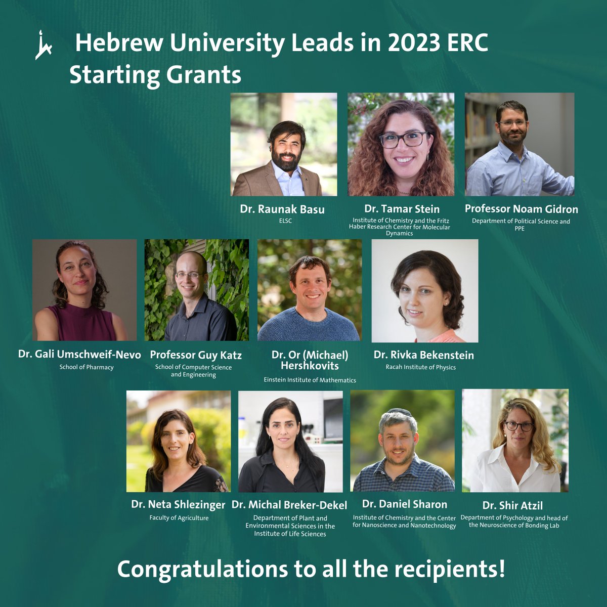 Exciting news for @HebrewU! @ERC_Research grants 16.7M euros to 10 scholars for their groundbreaking researches. #HebrewU leads with the highest grant success rate in Israel! Congratulations to the receivers! #ERCGrants #HebrewUniversity shorturl.at/dhxXZ