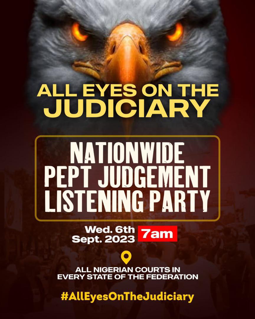 valentineozigbo's tweet photo. As we stand on the precipice of tomorrow's PEPT judgment, we recognize its profound significance not only for Nigeria but also as a beacon of hope for every black person on the Globe. 

Such a momentous decision calls for divine intervention. Lord, we humbly approach Your throne of grace. May justice prevail, and may Your divine will shape tomorrow's outcome. Let no man or woman attempt to usurp your omnipotence in the proceedings. Should any try, may You assert Your sovereignty, showcasing to us all Your unparalleled power and dominion. 

May the outcome glorify Your name and serve as a testament to the betterment of humanity across the world. Amen.

#AllEyesOnTheJudiciary