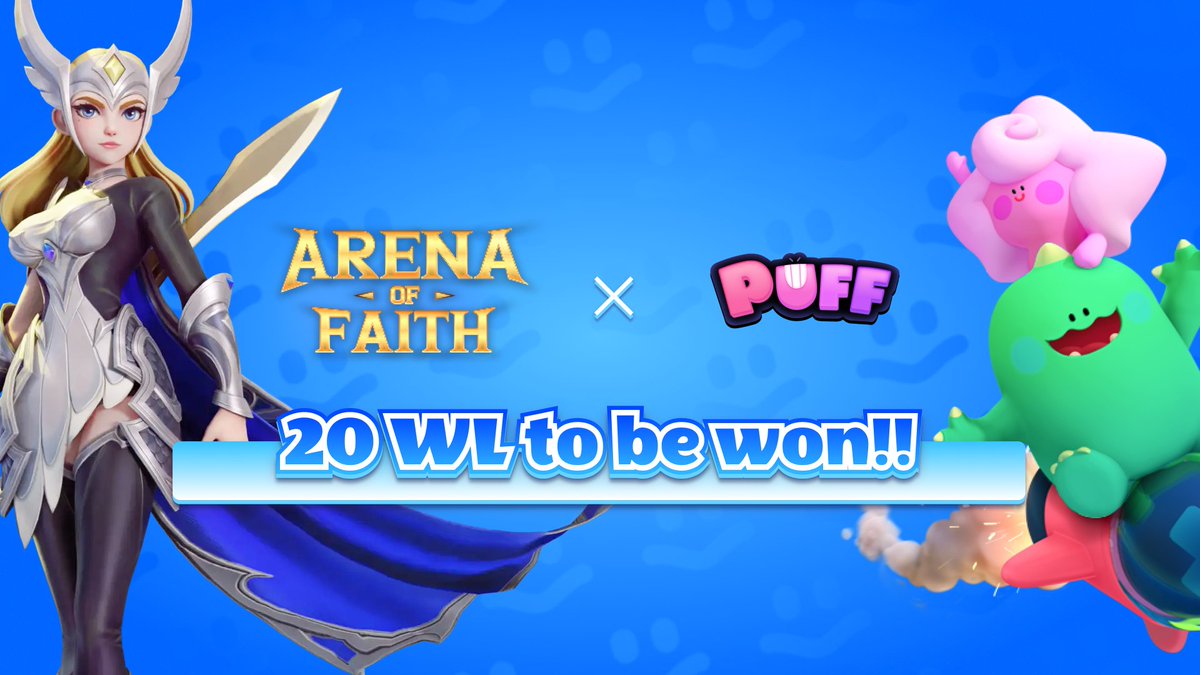 Puffverse (@puffverse) on Twitter photo 📢 Puffs, #Puffverse & <a href="/moba_aof/">Arena of Faith</a>'s special whitelist giveaway is ready for you!
Enter 👇
1️⃣ Follow <a href="/Puffverse/">Puffverse</a> & <a href="/moba_aof/">Arena of Faith</a>
2️⃣ Like & RT this post
3️⃣ Comment below w/ ur wallet
🎁 20 lucky winners share 20 whitelist spots to mint Pioneer Avatar #NFTs for privileges
⏰ 72 HOURS 📢 Puffs, #Puffverse & <a href="/moba_aof/">Arena of Faith</a>'s special whitelist giveaway is ready for you!
Enter 👇
1️⃣ Follow <a href="/Puffverse/">Puffverse</a> & <a href="/moba_aof/">Arena of Faith</a>
2️⃣ Like & RT this post
3️⃣ Comment below w/ ur wallet
🎁 20 lucky winners share 20 whitelist spots to mint Pioneer Avatar #NFTs for privileges
⏰ 72 HOURS