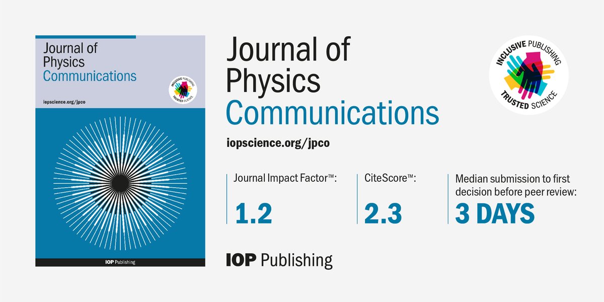 JPhysComms's tweet image. 🎉JPhys Communications has now achieved a first Impact Factor of 1.2 and a Citescore of 2.3.

We&apos;d like to thank all our board members, authors, and reviewers for making this happen – we look forward to serving the physics community for years to come!  ow.ly/om4Y50PHrZO