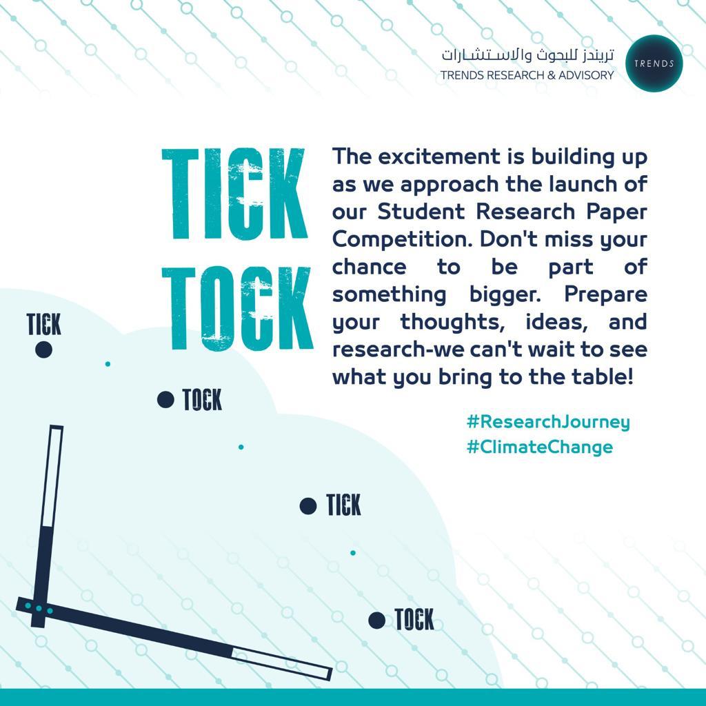 TrendsRA's tweet photo. The countdown begins! The #TRENDS Research & Advisory Student Research Paper Competition is just around the corner. Get ready to showcase your research prowess and be a voice for change. Stay tuned for submission details! #CountdownToCompetition #ResearchChallenge https://t.co/xIgqlbNRPw