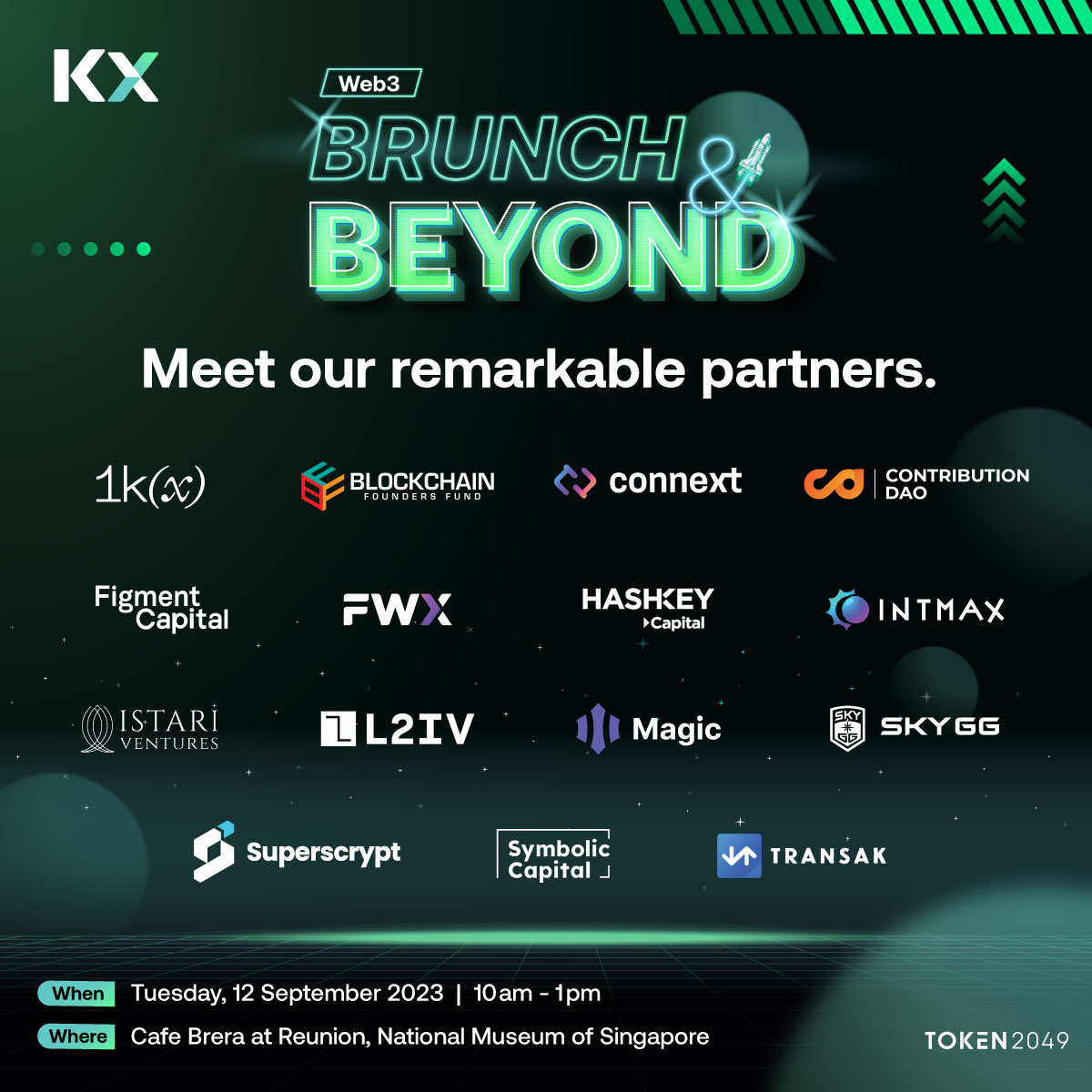 🌟An exclusive session where we proudly present KX's remarkable partners

Join us at "Web3 Brunch &amp; Beyond by KX &amp; Friends", a TOKEN2049 side event, their stories will leave you inspired and ready to embrace the future of Web3.
#KXatTOKEN2049 #KX