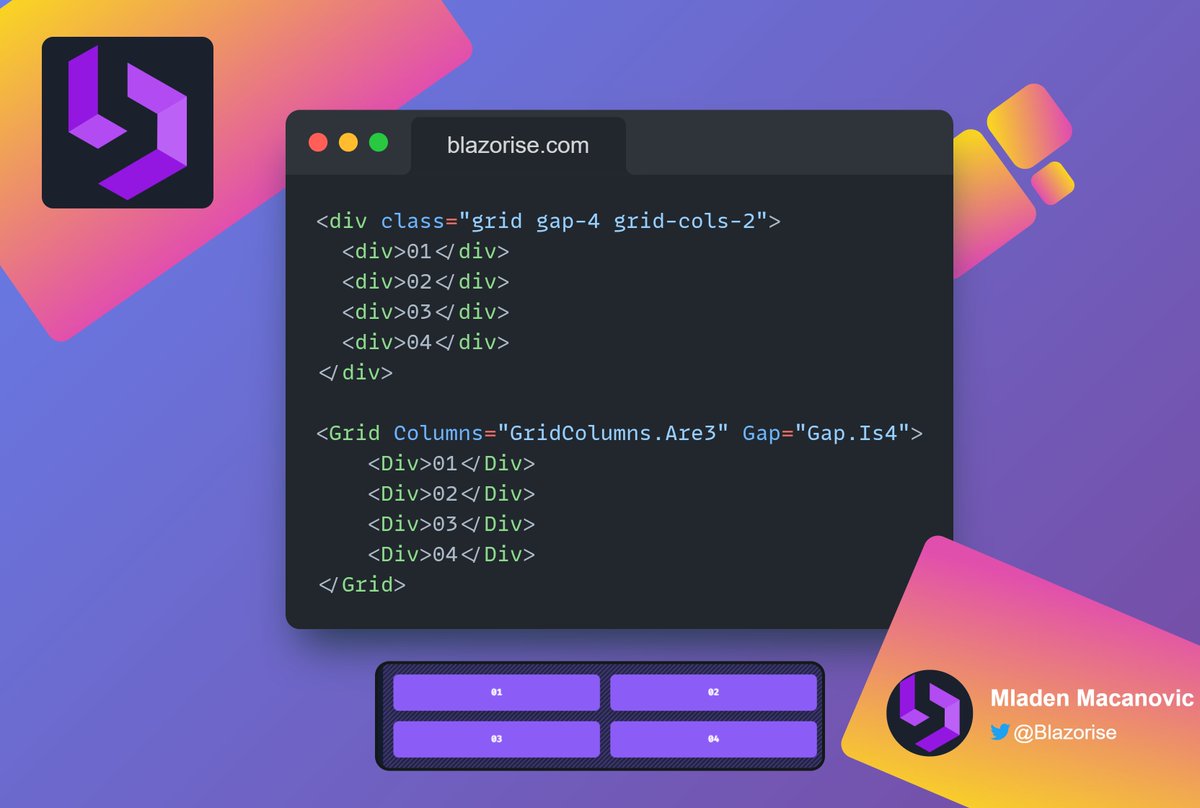 MladenMacanovic's tweet image. ๐ Exploring grid systems for a Blazor-based project? If you've used Tailwind's utility-first CSS, you might find #Blazorise's Grid and Gap Utilities worth a deep dive for seamless, type-safe integration with Blazor. ๐ ๏ธ
#Blazor #AdvancedWebDev #UIUX #BlazoriseTips