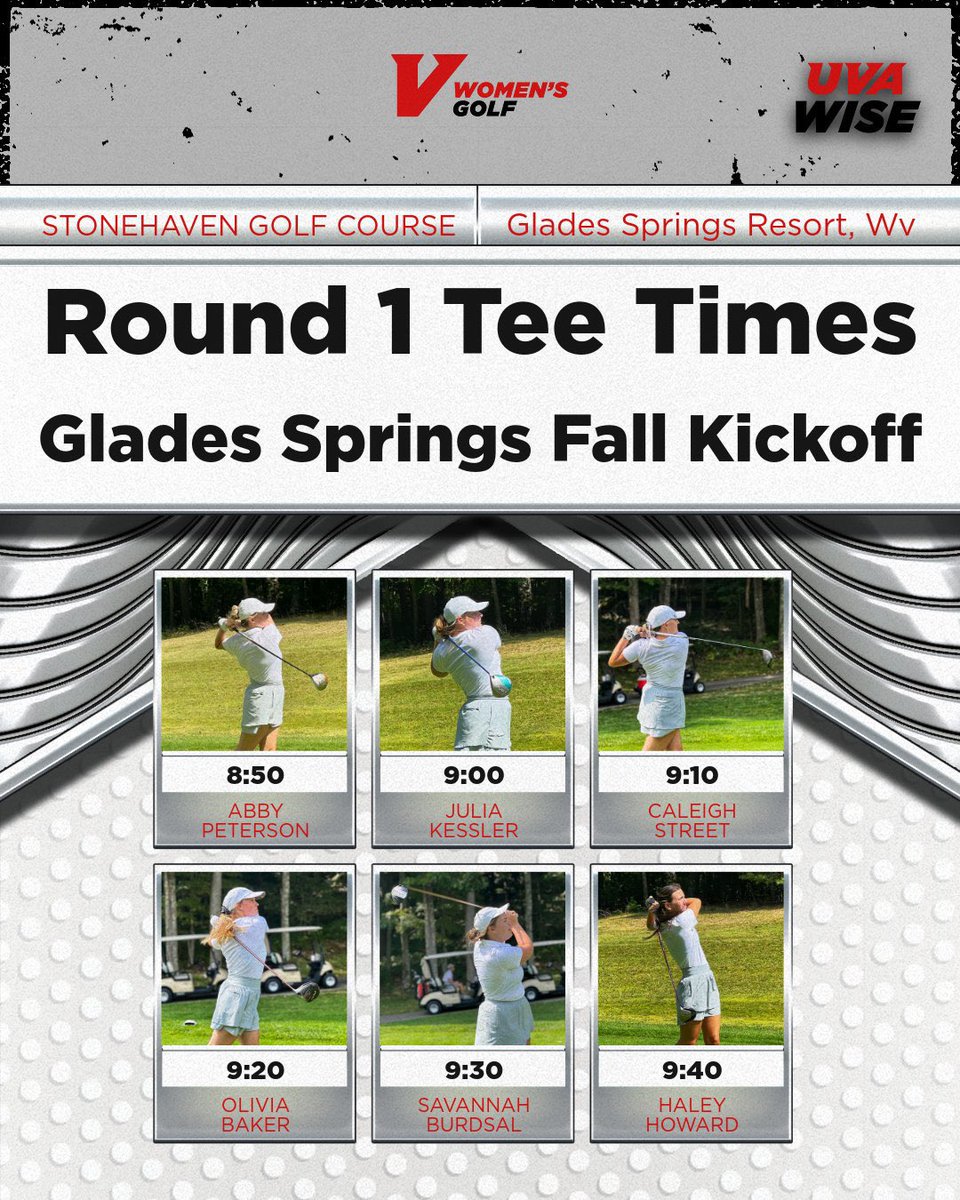 CoachSturgill3's tweet photo. ROUND 1 TEE TIMES - Glades Springs Fall Kickoff - Sept 5th - Stonehaven Golf Course - Daniels, WV
#UvaWiseGolf #Vgolf #GoCavsGo #WomensGolf #EarnIt #NoExcuses #KeepHammeringtheRock https://t.co/iiCxKfH6nT