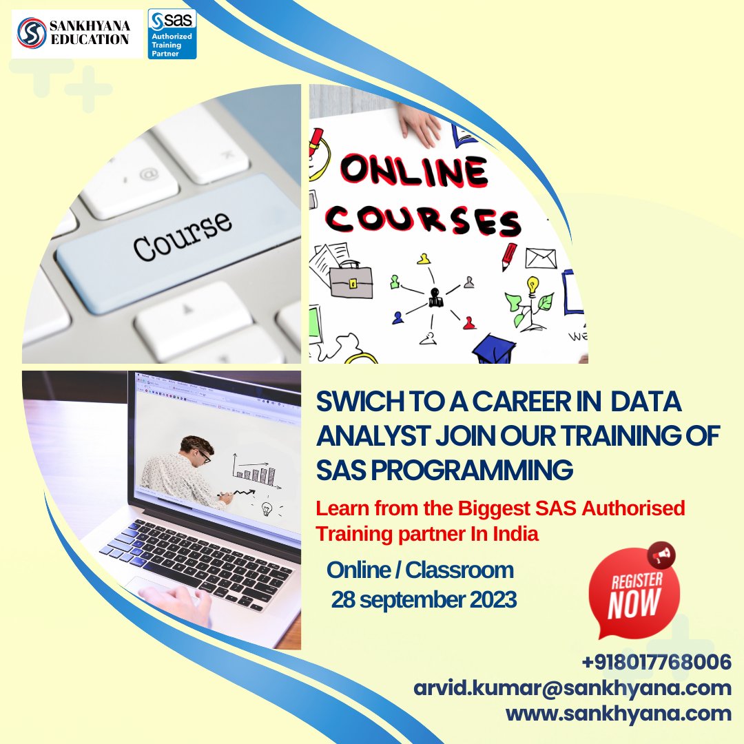 sankhayana's tweet photo. Sankhyana is Biggest SAS Authorised Training Partner in India.
Register Here: https://t.co/MRkK4fNjSy
+91 8017768006
arvind.kumar@sankhyana.com
https://t.co/54iIQjVfa0
#SankhyanaEducation #sankhyana#SAS #bangloreinstitute #tranining #basesas #advancesas #clinicalskills #training https://t.co/s7yVjEXWcE