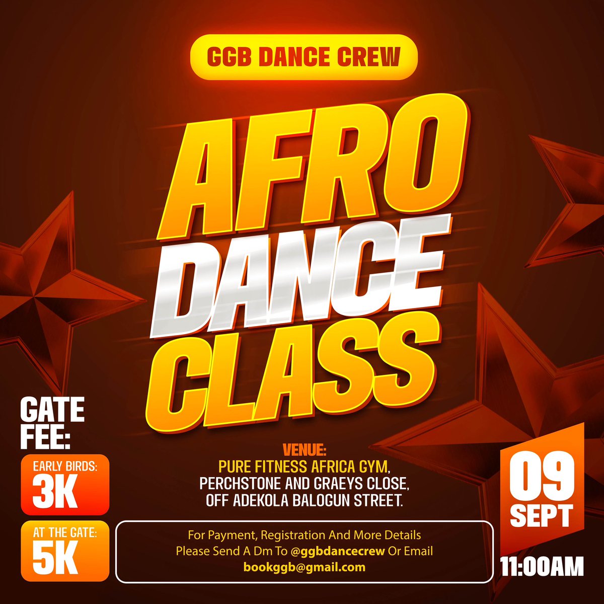 If you are in Lagos this Saturday the 9th of September come outside and dance with us.
Come brush your afro dance moves 💃🏾💃🏾💃🏾