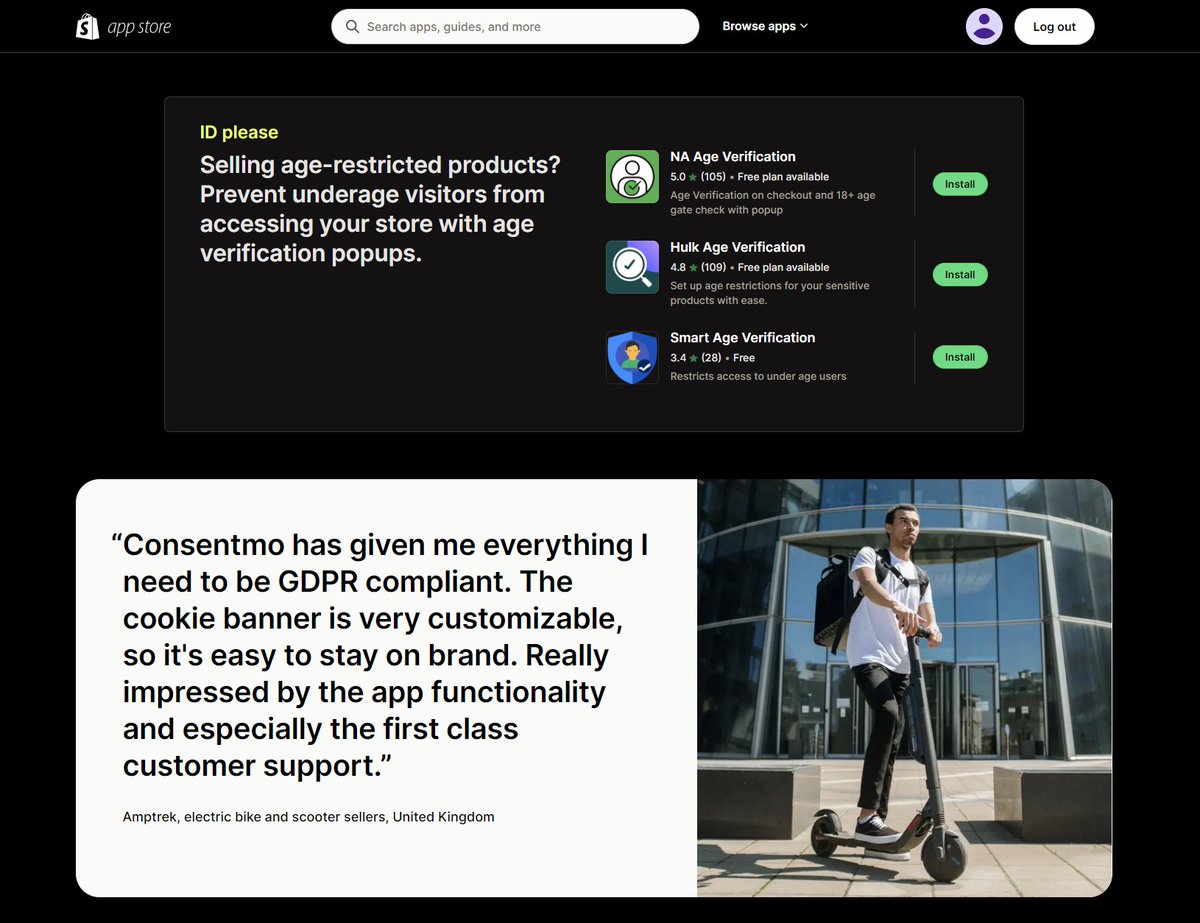 And here we are once again being featured in the Shopify app store.🎉 Thank you <a href="/Shopify/">Shopify</a> for the cool mention and to all of our amazing users for leaving reviews about the Consentmo app!
The app in question: 
🔗apps.shopify.com/gdpr-backpack