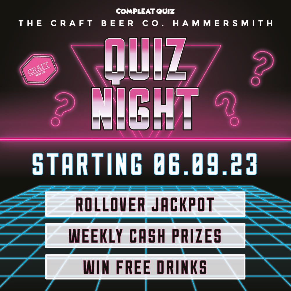 Our new pub quiz with <a href="/CompleatQuiz/">Compleat Quiz</a> starts tomorrow! 

Come down, test your knowledge and win amazing prizes. All while enjoying amazing drinks!