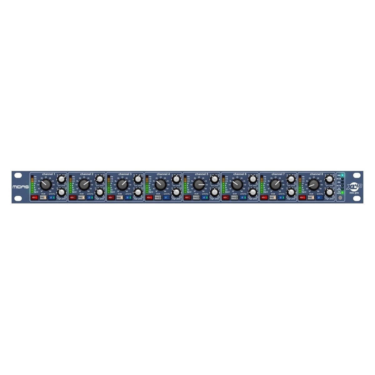 The <a href="/MIDASconsoles/">MIDAS Consoles</a> XL48 provides eight classic XL4 series microphone preamplifiers in a 1U 19" rackmount enclosure with the acclaimed low latency 24 bit 96 kHz ADC converters with overload protection from the MIDAS XL8 Live Performance System bit.ly/3EmOtVf