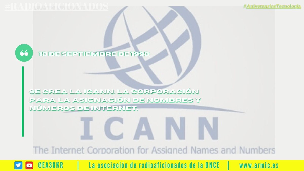 Se crea la <a href="/ICANN/">ICANN</a> . La Corporación para la Asignación de Nombres y números de internet.

👉 Fue el 18 de agosto de 1998.

#AniversariosTecnología