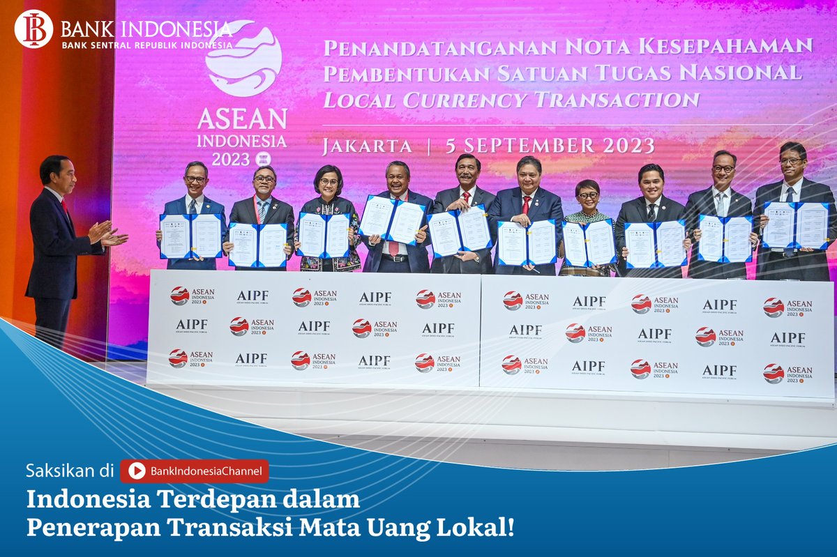 bank_indonesia's tweet photo. #SobatRupiah, penguatan kerja sama Local Currency Transaction (LCT) merupakan upaya dorong ekonomi digital sbg salah satu capaian dlm Keketuaan Indonesia di ASEAN 2023. Penerapan LCT diharapkan dpt mengurangi kerentanan terhadap volatilitas eksternal &amp; memperdalam pasar keuangan. https://t.co/7WigUUdxx2