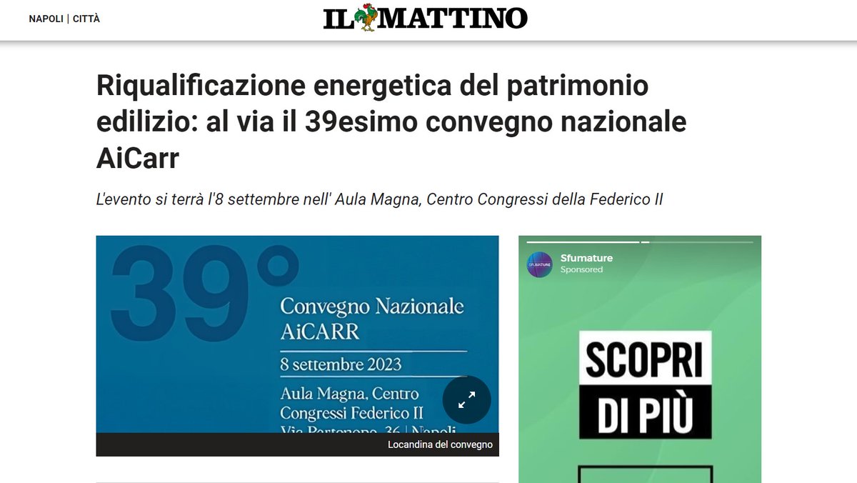 Napoli: il 39° Convegno nazionale AiCARR fa notizia!
Ancora per oggi registrazioni online, poi iscrizioni in presenza al desk del Convegno, l’8 settembre.
Iscriviti subito: lnkd.in/dsN8CTNp

#AiCARR #Icare4aicarr #associazione #convegno