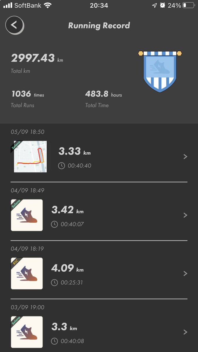 3,000km目前( •᷄ὤ•᷅)

3,000kmは、ざっと日本列島くらいらしい。随分と遠くまで来たものだ

週末まで雨の予報だから、明日明後日の達成は無理かな？

昨日はジョギング（runner）したので、今日は軽めのウォーキング（jogger）

未だにアンコなんだけど、レア安くなってるし買おうかな🥺
#STEPN