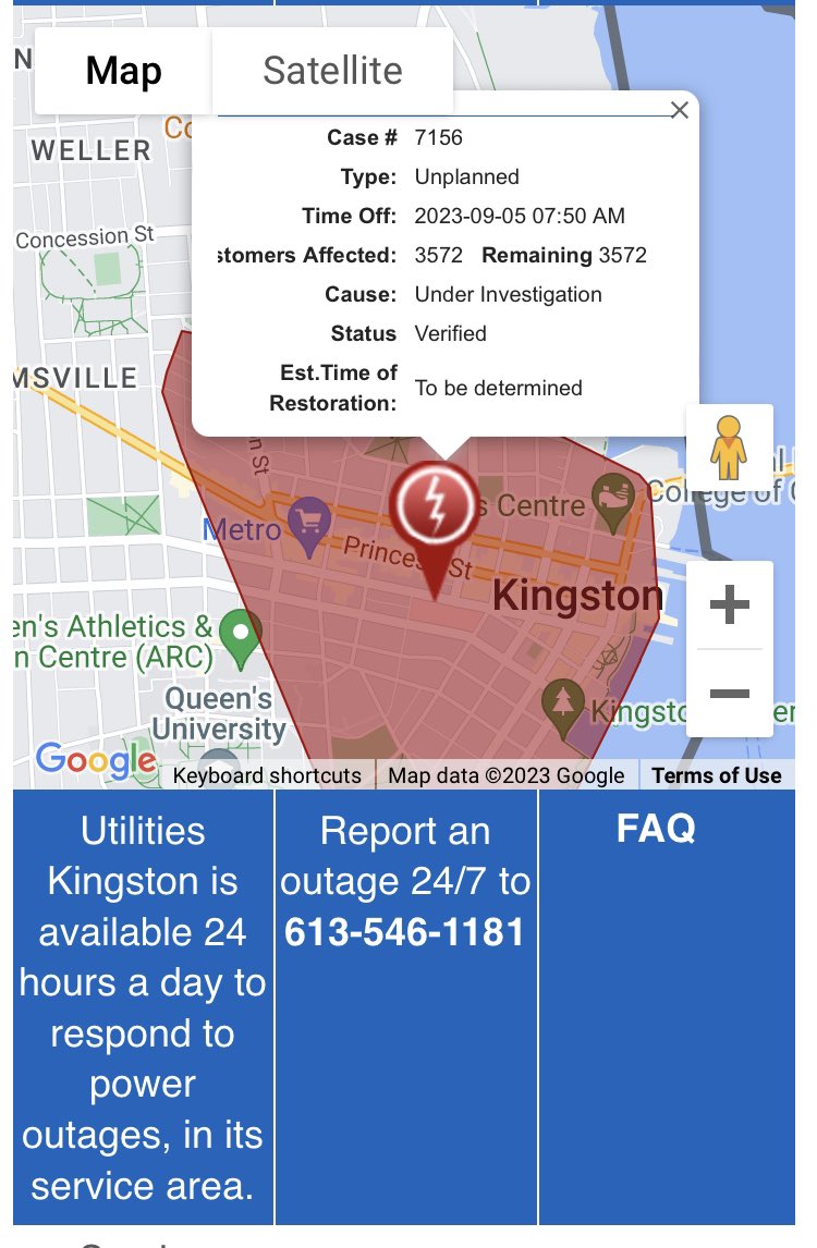 ⚡️ Large downtown outage affecting over 3500 Utilities Kingston customers. ETR unknown.