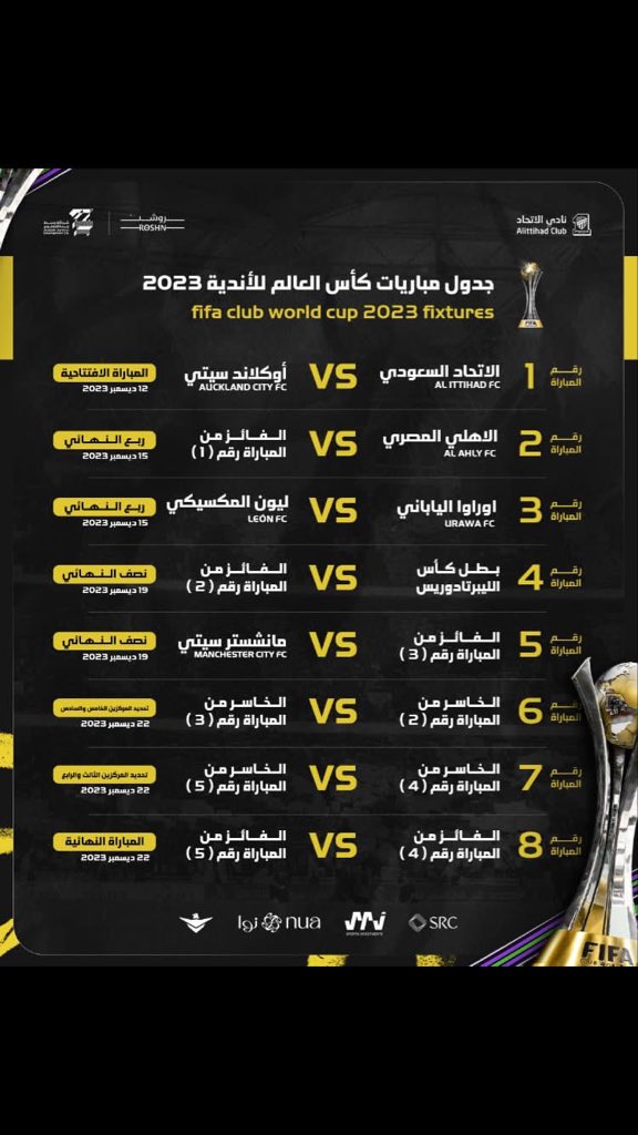 جدول مباريات الإتحاد في كأس العالم للاندية 2023