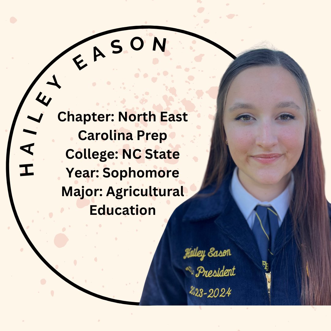 Next up is your State Vice President at the Vice President’s station, Ms. Hailey Eason! Hailey is a sophomore at NC State majoring in Agricultural Education. She is part of the North East Carolina Prep FFA Chapter and she plans to travel to all 50 states by the time she turns 25!