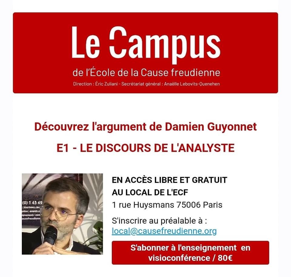 guidelacanienGP's tweet photo. ⭕️ Le Campus de l'ECF :  LE  DISCOURS  DE L'ANALYSTE - L'ARGUMENT DE DAMIEN GUYONNET

👇🏼👇🏼👇🏼 https://t.co/PBK8gTAZHv https://t.co/KTZlLxtplI