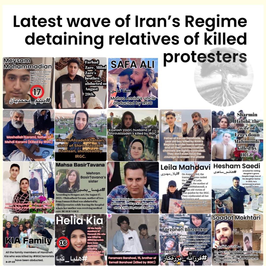 🚨🚨🚨updated!

Latest wave of Iran’s Regime detaining relatives of killed protesters

 #MashallahKarami
#FaramarzBarahoei
 #MahsaYazdani
 #NasrinAlizadehKhansari
#SharminHabibi
 #MahsaBasirTavana
#KouroshVaziri
#HassanDaroftadeh
 #RezaBabrnejad
#LeilaMahdavi
 #HashemSaedi