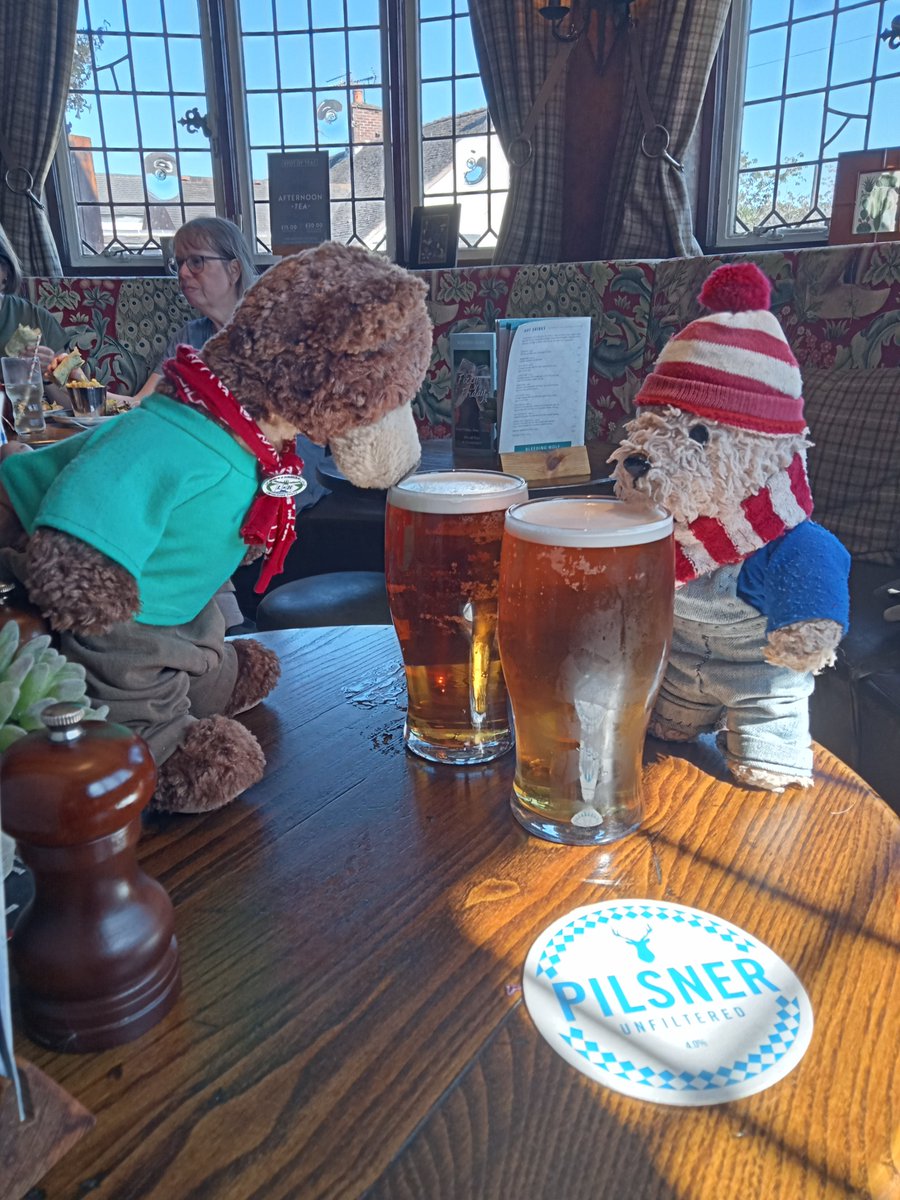 SonningBear's tweet photo. Having a #BoatingBears day today.  Grizzly has painted some scratches out on the hull and, while the paint dries, I am reading our 🐞 book on canals to Endon and Charlie, while Hanley and Huddlesford have gone to the pub! https://t.co/AeCRS9FRlH